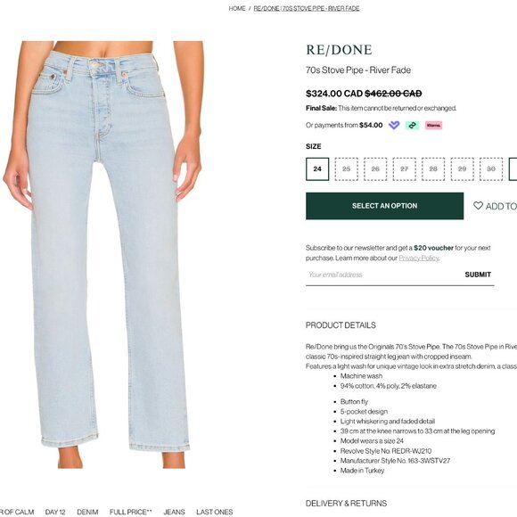 New Re/Done 70's Stove Pipe High Rise Waist Straight Leg Crop Light Wash Vintage - Picture 15 of 16